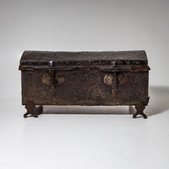 Dome-Lid Chest, Italy, Early 18th Century, Walnut with Leather Covering