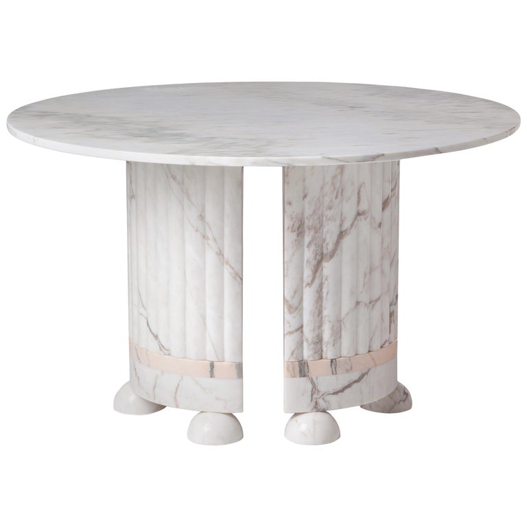 Dome Marble Dining Table Contemporary Round In White And Rose
