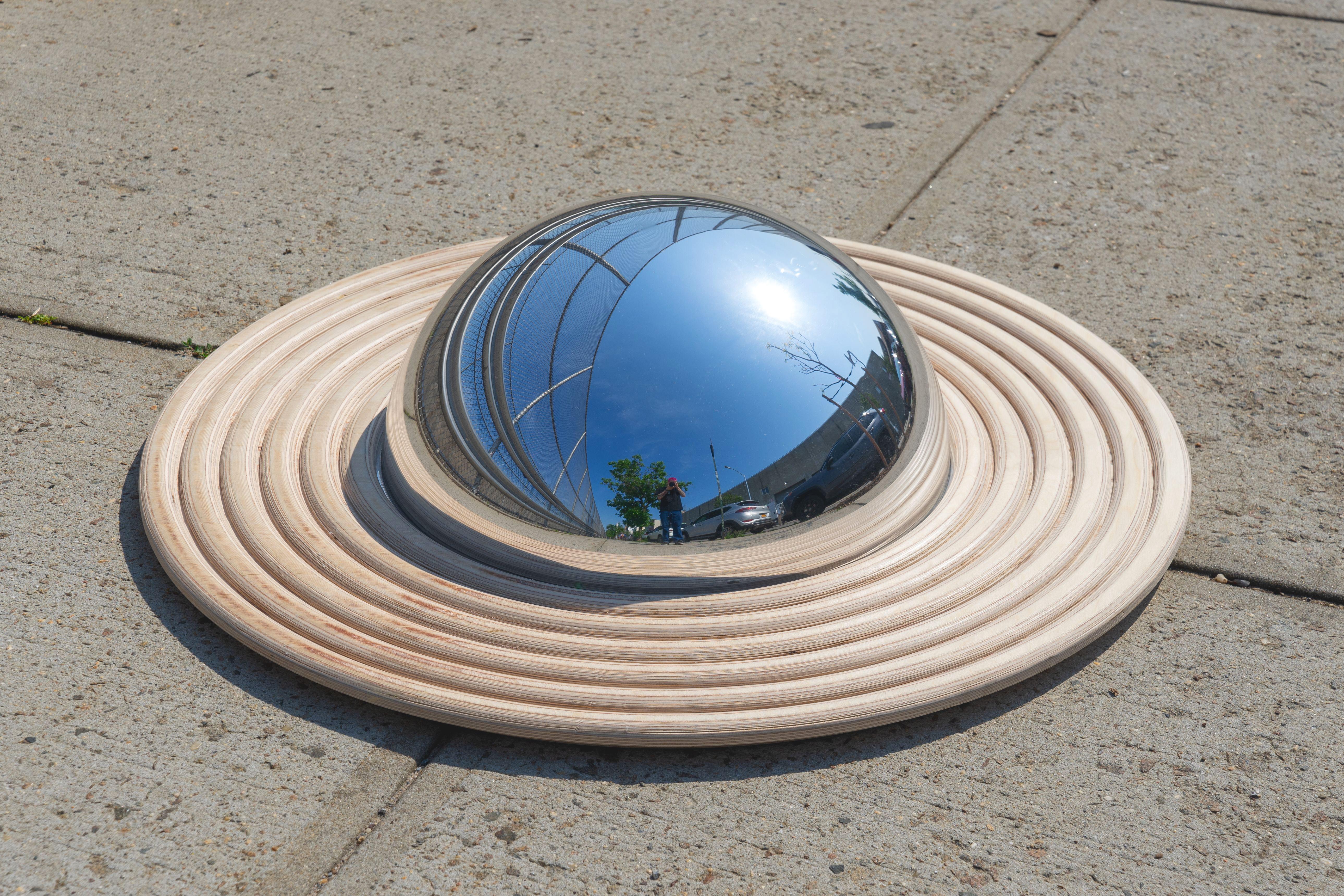 Dome mirror by John Vieweg
Dimensions: D 107 x W 107 x H 30.5 cm.
Materials: routed plywood. 


RELIEF refers to both a formal and psychological condition.
Historically, reliefs have been made by carving away at natural materials. Thehighkey