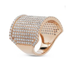 Dome Pave 2.85 Total Carat Round Diamond Long Wide Rose Gold Cocktail Ring