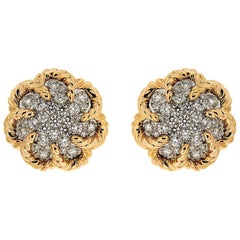 Dome Pave Diamond Gold Platinum Twisted Wire Earrings