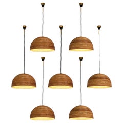 Dome Pendants in Bamboo Bentwood and Brass