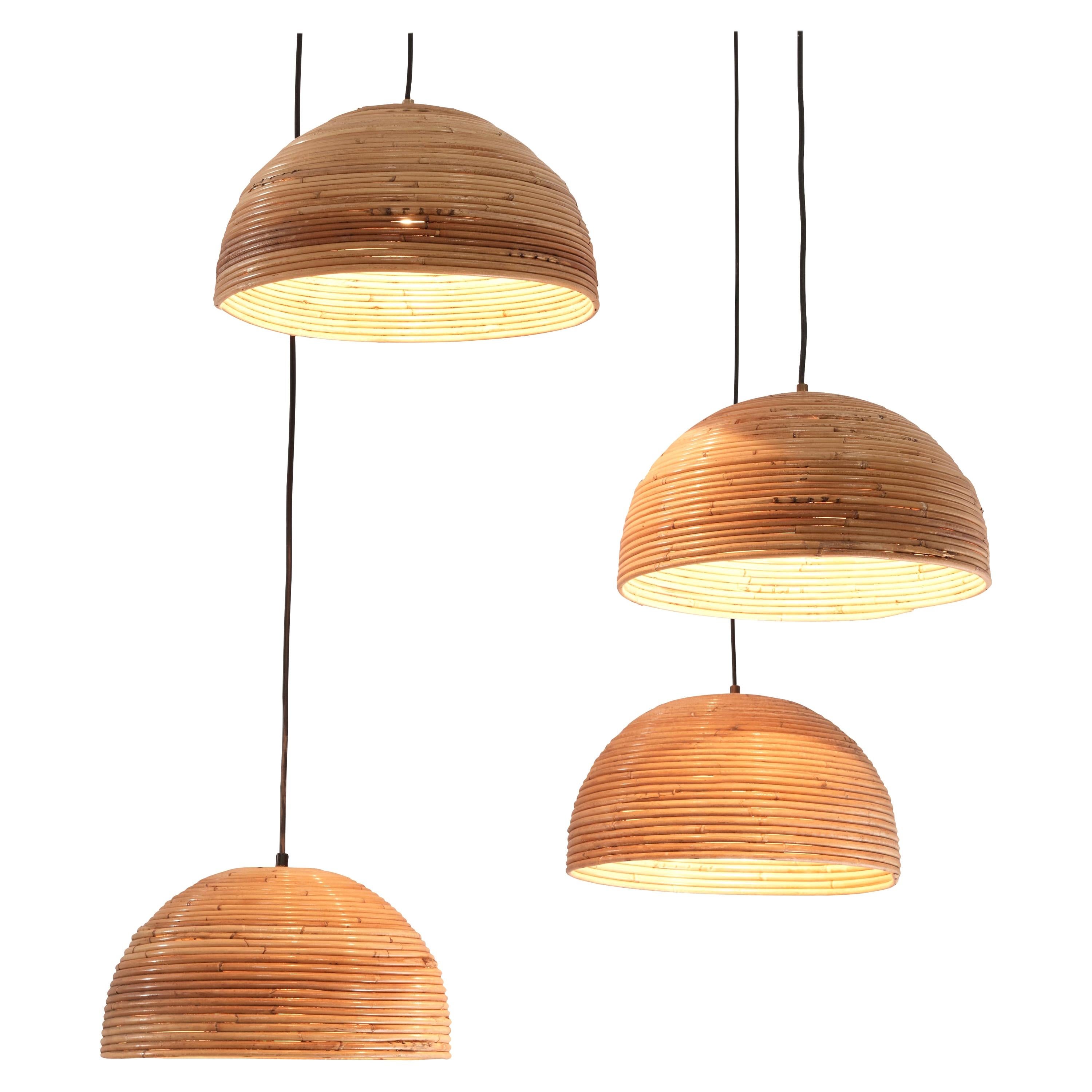 Dome Pendants in Bamboo Bentwood and Brass
