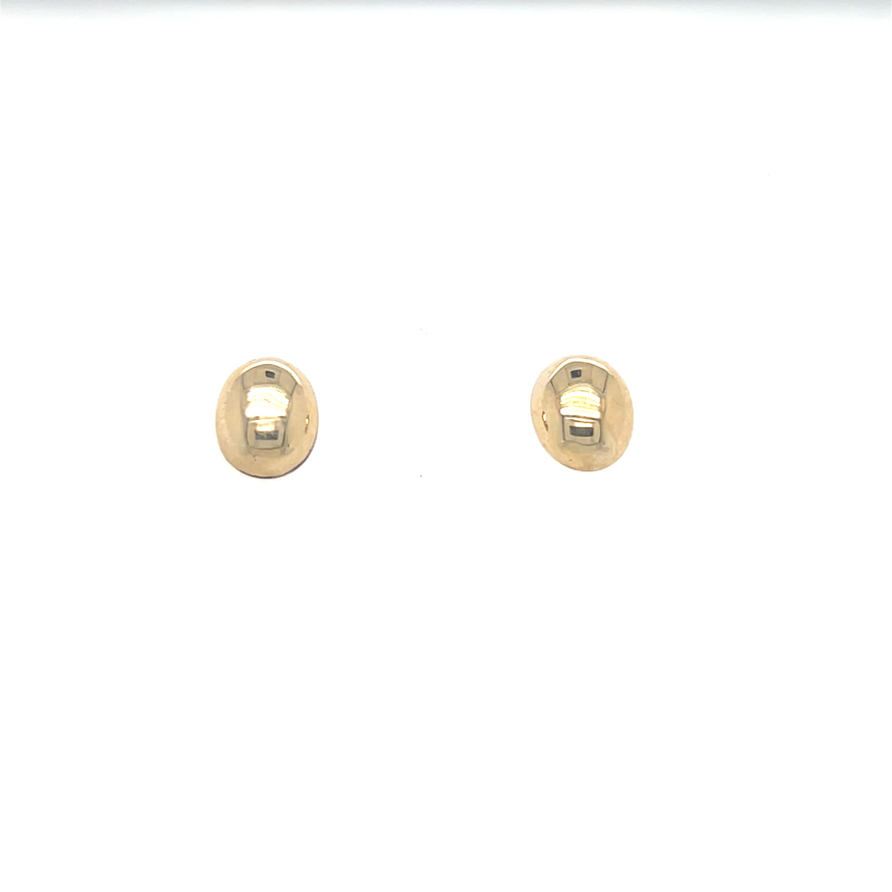 Women's or Men's Dome Puffy Oval Stud Earrings 14k Yellow Gold For Sale