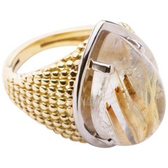 Dome Ring Anne Bourat  Pear Shape  Quartz Rutile  Yellow Gold 18k  Metric 50