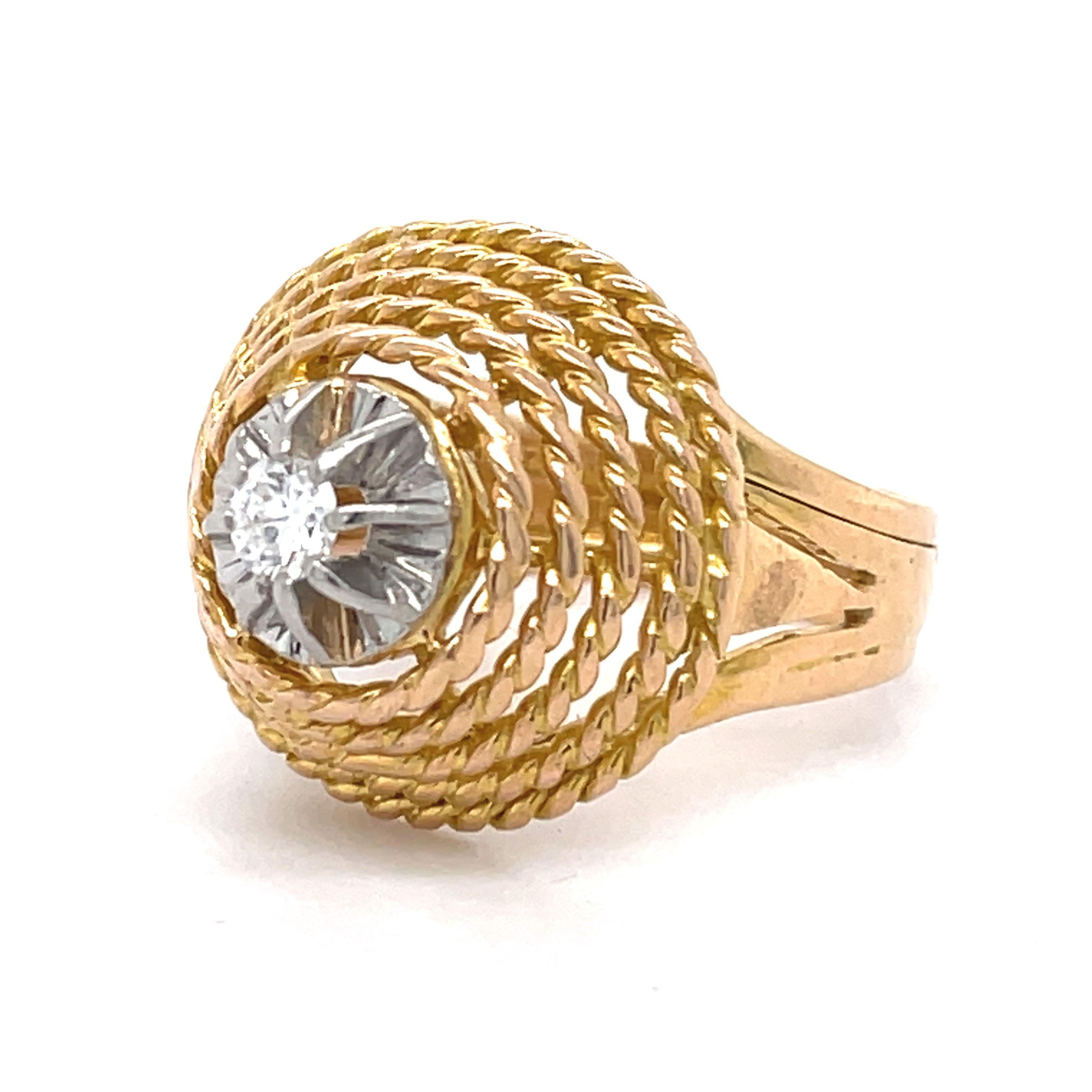 Jewelry Material: Yellow Gold 14k + Platinum (the gold has been tested by a professional)
Total Carat Weight: 0.18ct (Approx.)
Total Metal Weight: 8.21g
Size: 7.25 US \ EU 55 \ Diameter 17.75mm (inner diameter)

Grading Results:
Stone Type: