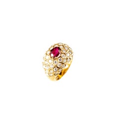 Oval Ruby 42 Diamond 18 Karat Yellow Gold Round Cluster Cocktail Imperial Ring