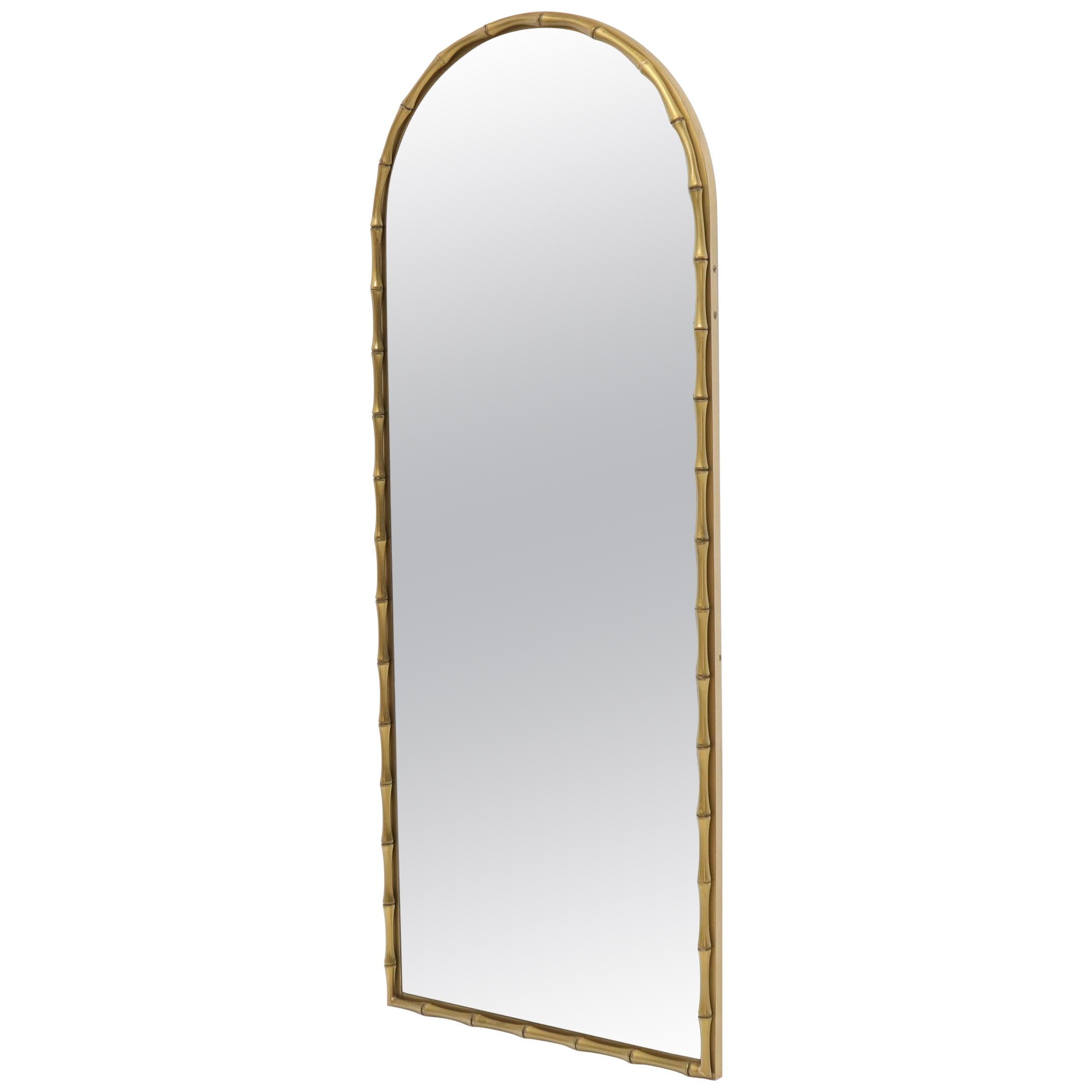 Dome Shape Metal Frame Faux Bamboo Mirror For Sale