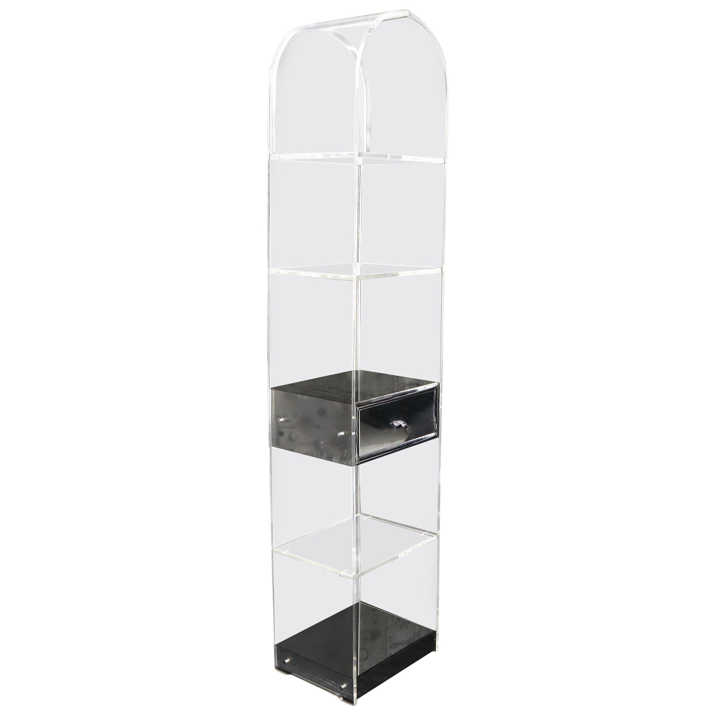 Dome Shape Top 5-Tier One-Drawer Narrow Mirrored Étagère Shelf Unit