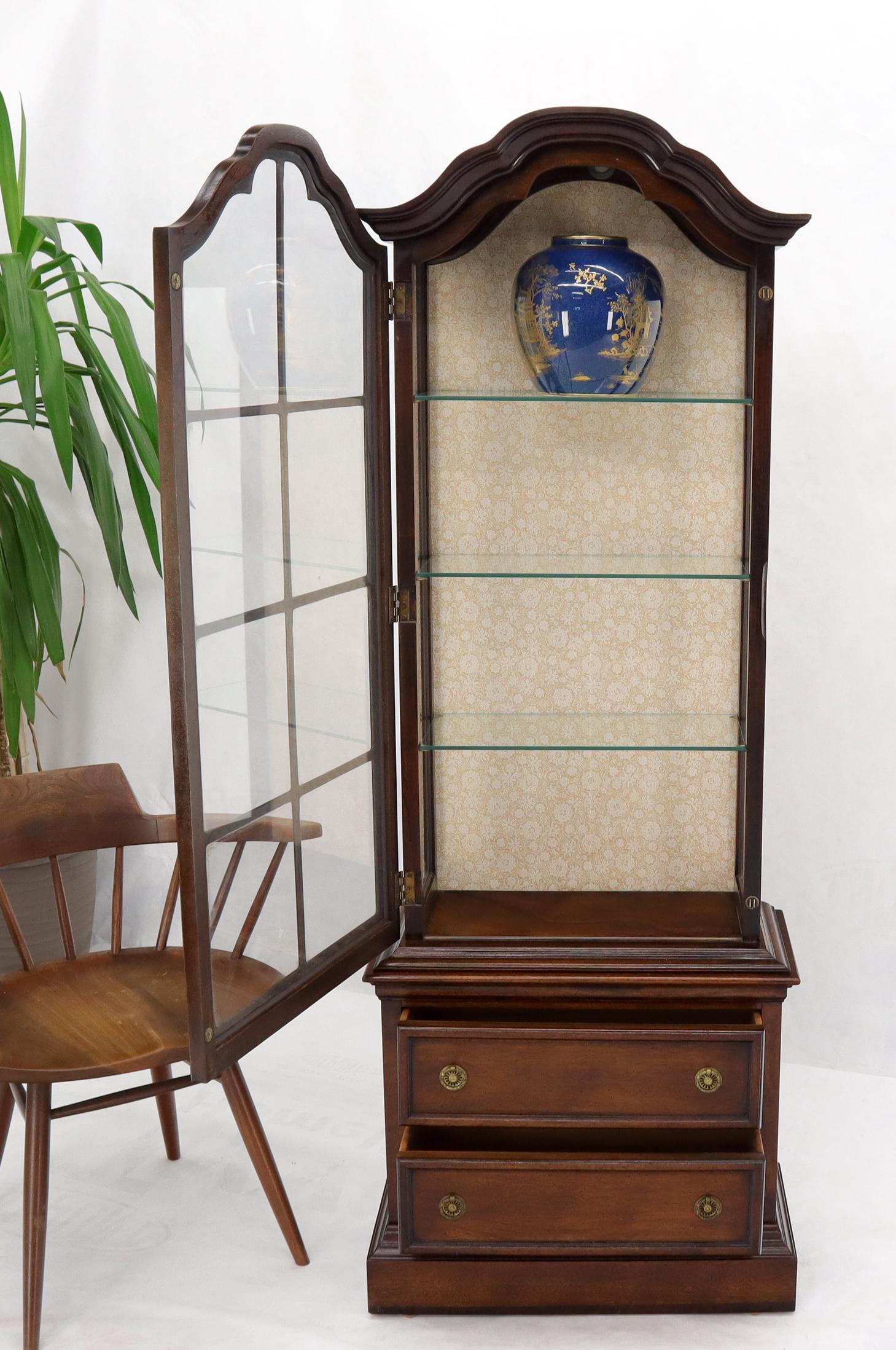 Dome Shape Top Glass Shelves Two Drawer Compartment Curio Display Cabinet In Good Condition For Sale In Rockaway, NJ
