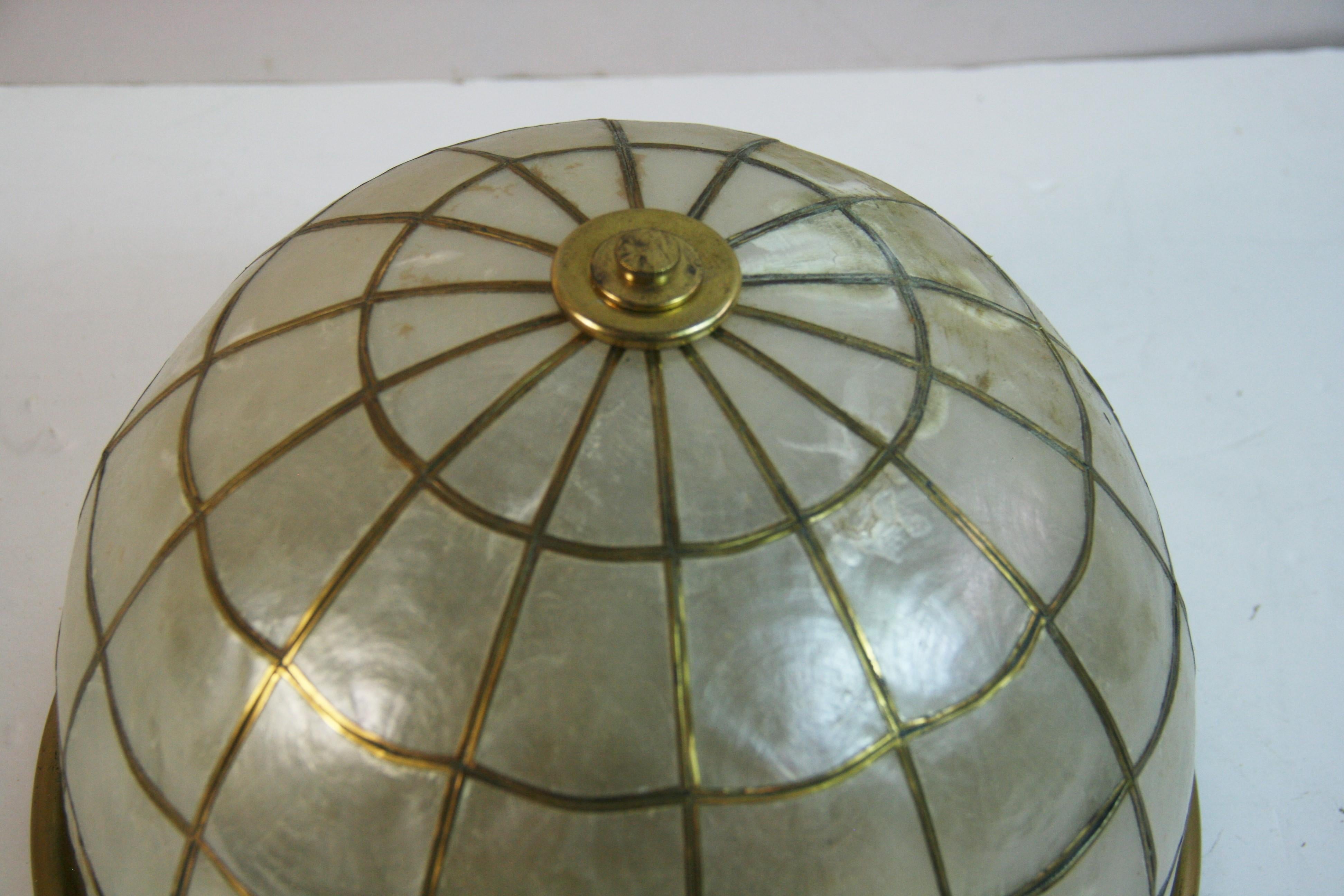 Dome  Shaped Capiz Shell Cieling Flush Mount In Good Condition For Sale In Douglas Manor, NY