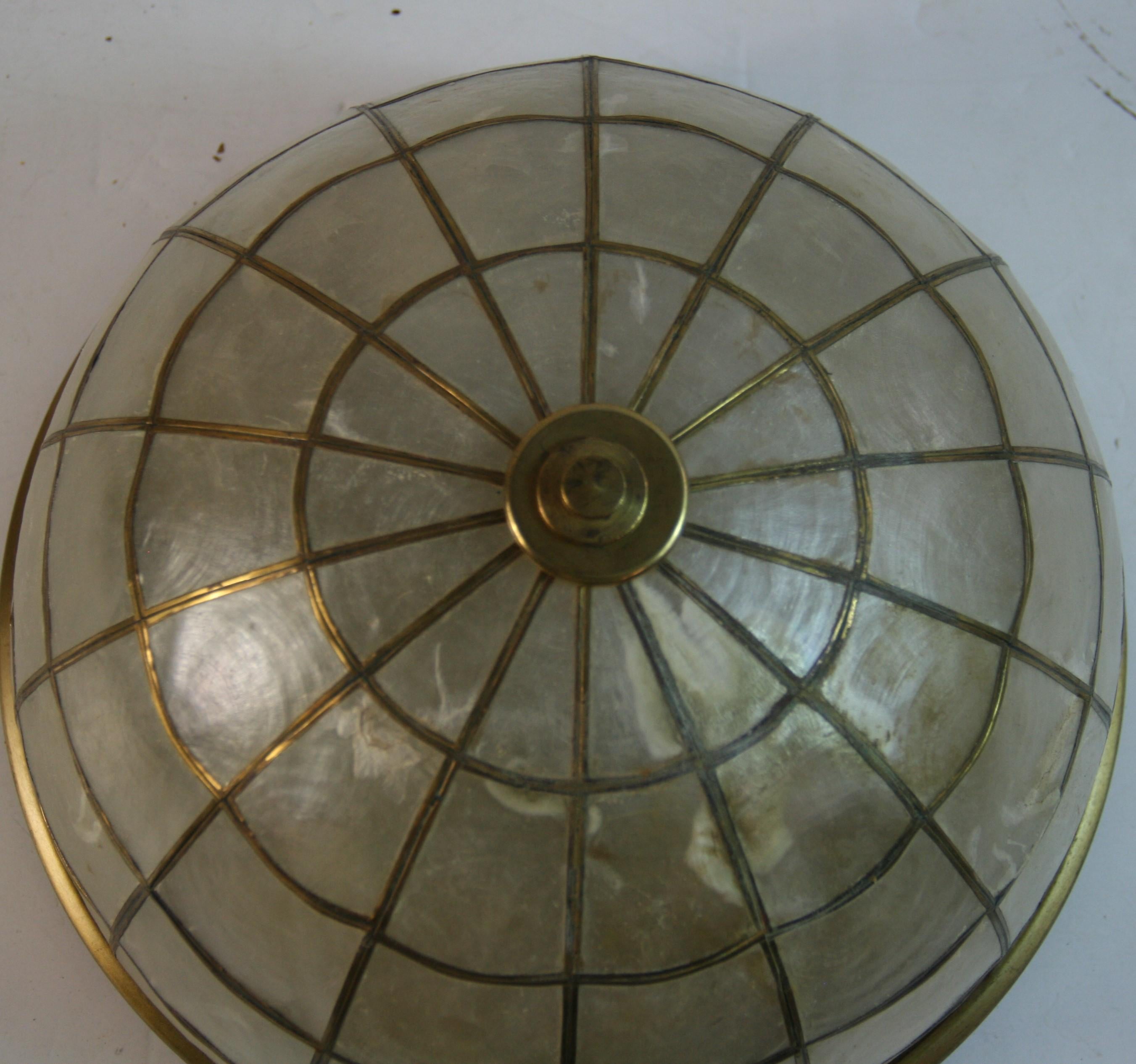 Dome  Shaped Capiz Shell Cieling Flush Mount For Sale 2