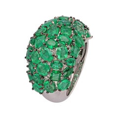 Dome Shaped Emerald Diamond Ring, Set in 18 Karat White Gold Black Rhodium