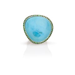 Anello a forma di cupola in argento ossidato con pezzo d'arte in turchese e tzavorite