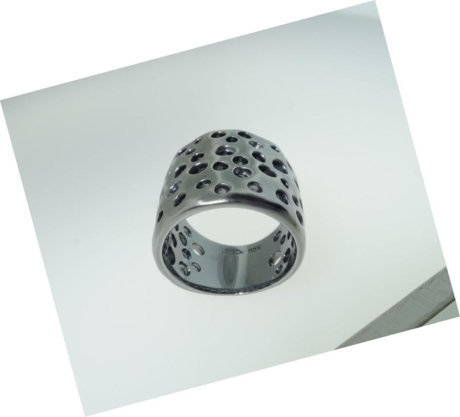 Modern Dome Style Sterling Silver Rhodium Statement Ring For Sale