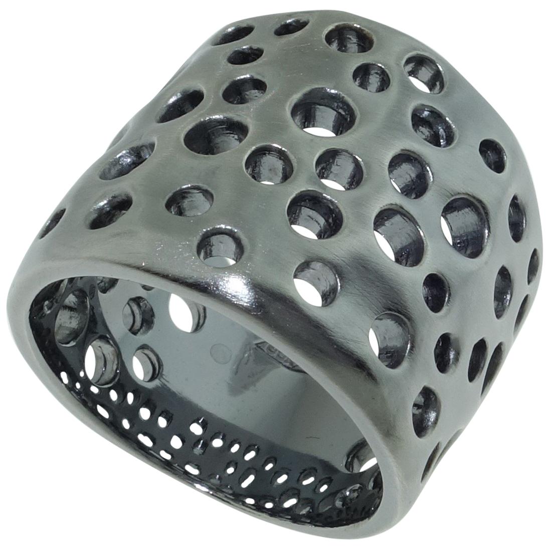 Dome Style Sterling Silver Rhodium Statement Ring For Sale