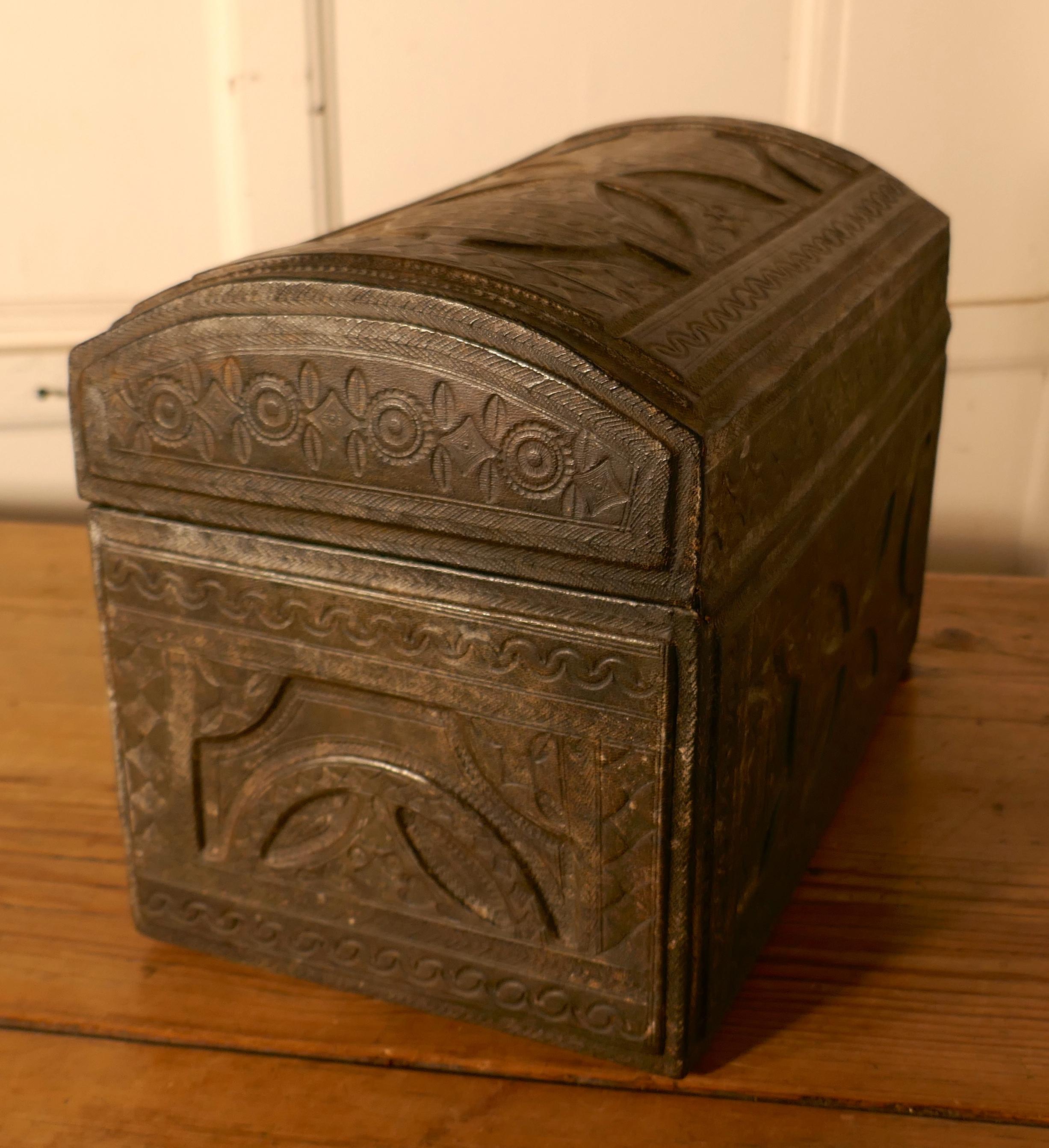 Late 19th Century Dome Top Tooled Moroccan Leather Treasure Chest