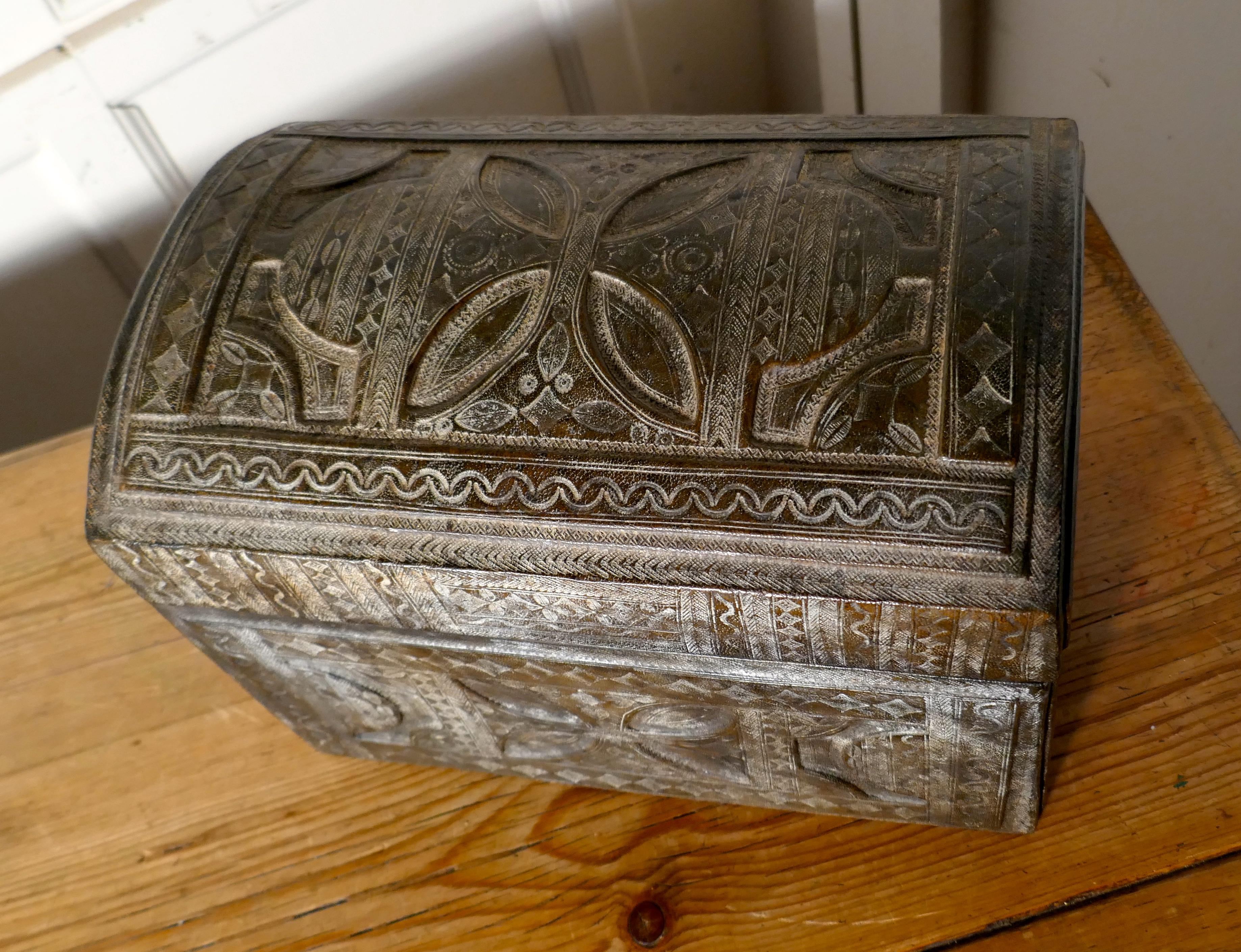 Dome Top Tooled Moroccan Leather Treasure Chest 1