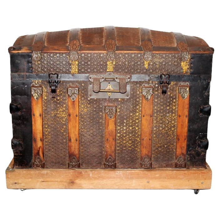 Dome Top Trunk W/ Embossed Metal Star Design For Sale