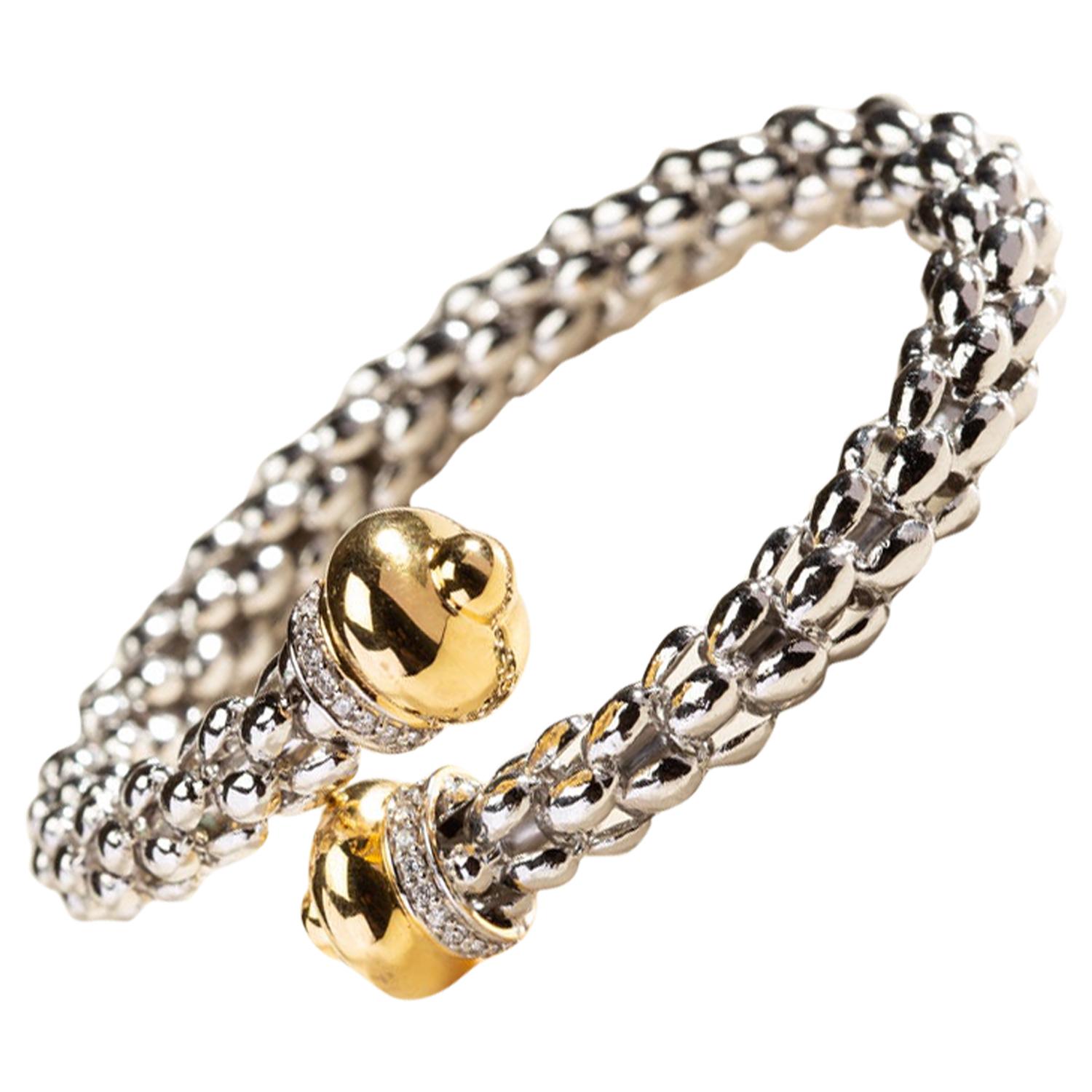 Dome Wrap Bracelet in 18 Karat White and Yellow Gold Set with Diamonds For Sale