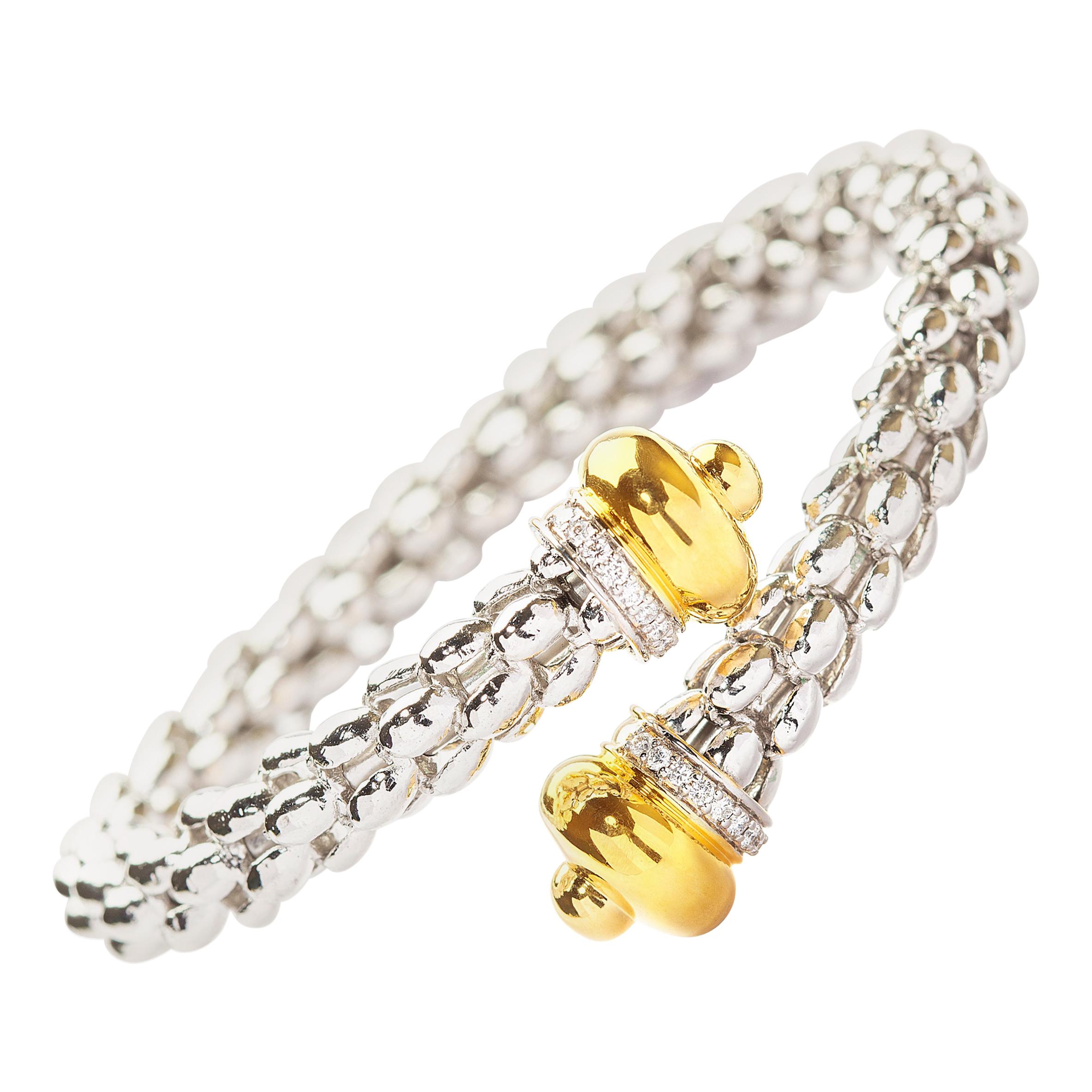 Dome Wrap Bracelet in 18 Karat White Gold Set with Diamonds For Sale