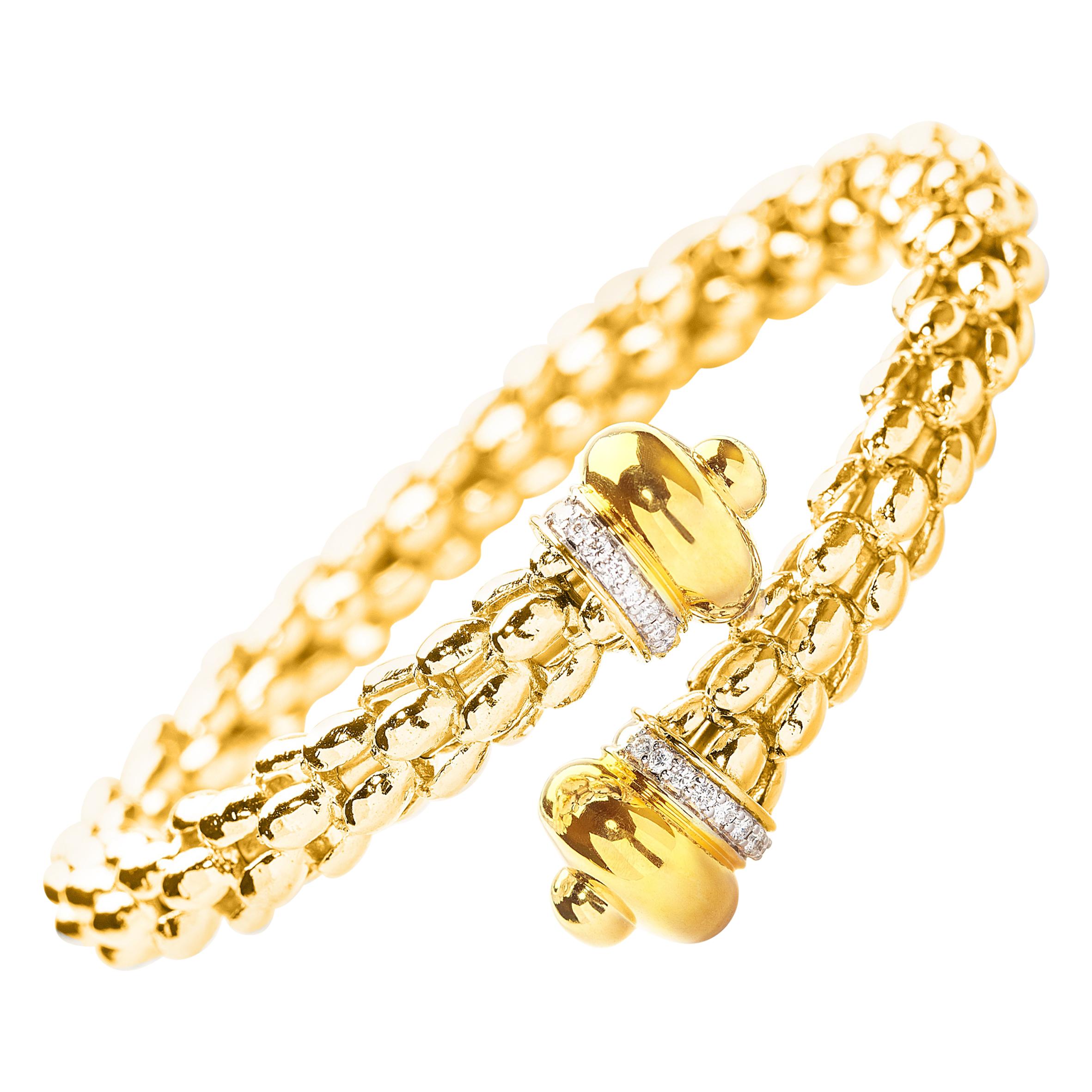 Dome Wrap Bracelet in 18 Karat Yellow Gold Set with Diamonds For Sale