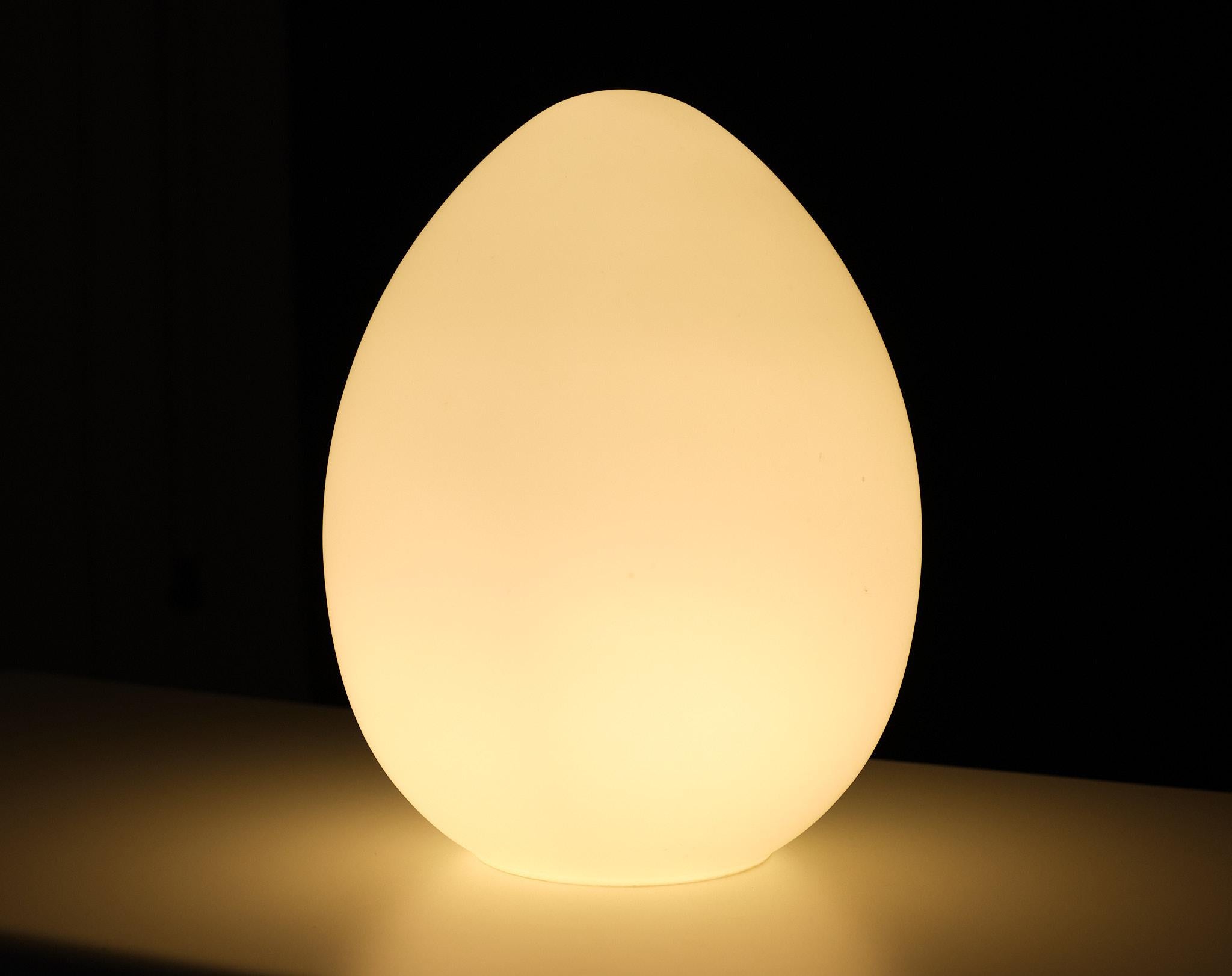 Mid-Century Modern Domec Luminaires Milk Glass Egg-Shaped Table Light, France, 1985 For Sale
