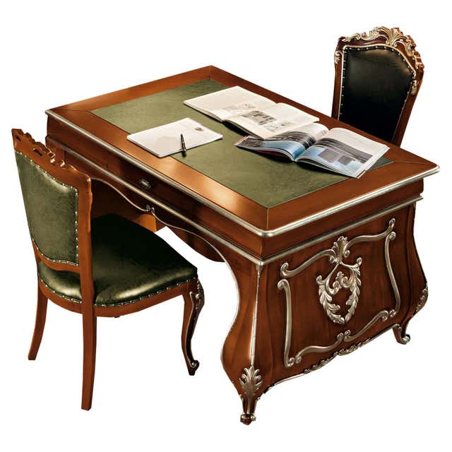 Rounded Luxury Classical Office Desk, Gold Leaf by Modenese Gastone ...