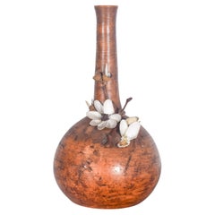Domed Bottle in Brownish Ceramic Hand-Made Decoration