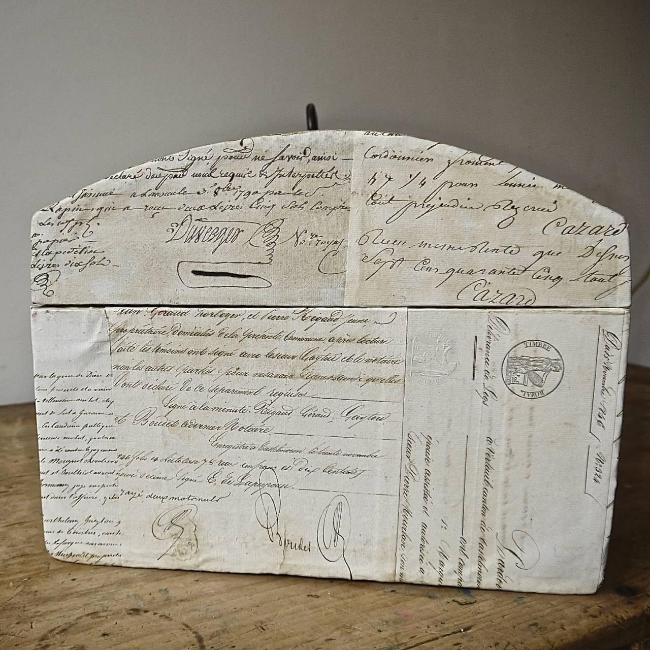 Domed Box Customised with 19th Century Paper Documents French, circa 1860s In Good Condition For Sale In London, GB