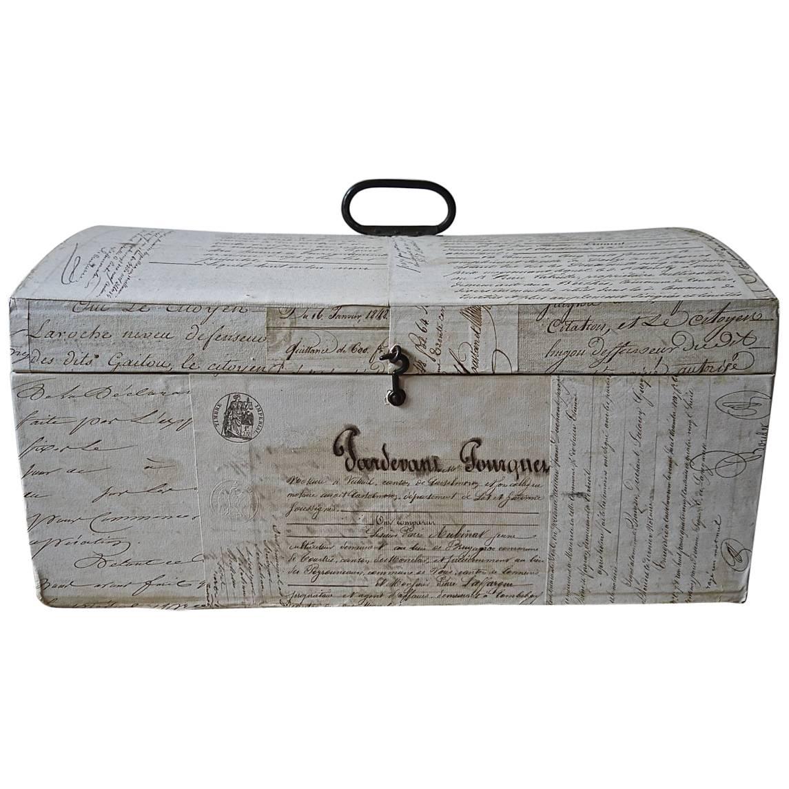 Domed Box Customised with 19th Century Paper Documents French, circa 1860s For Sale