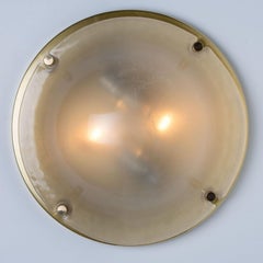 Domed Brass and Frosted Glass Flush Mount by Hillebrand, 1960s