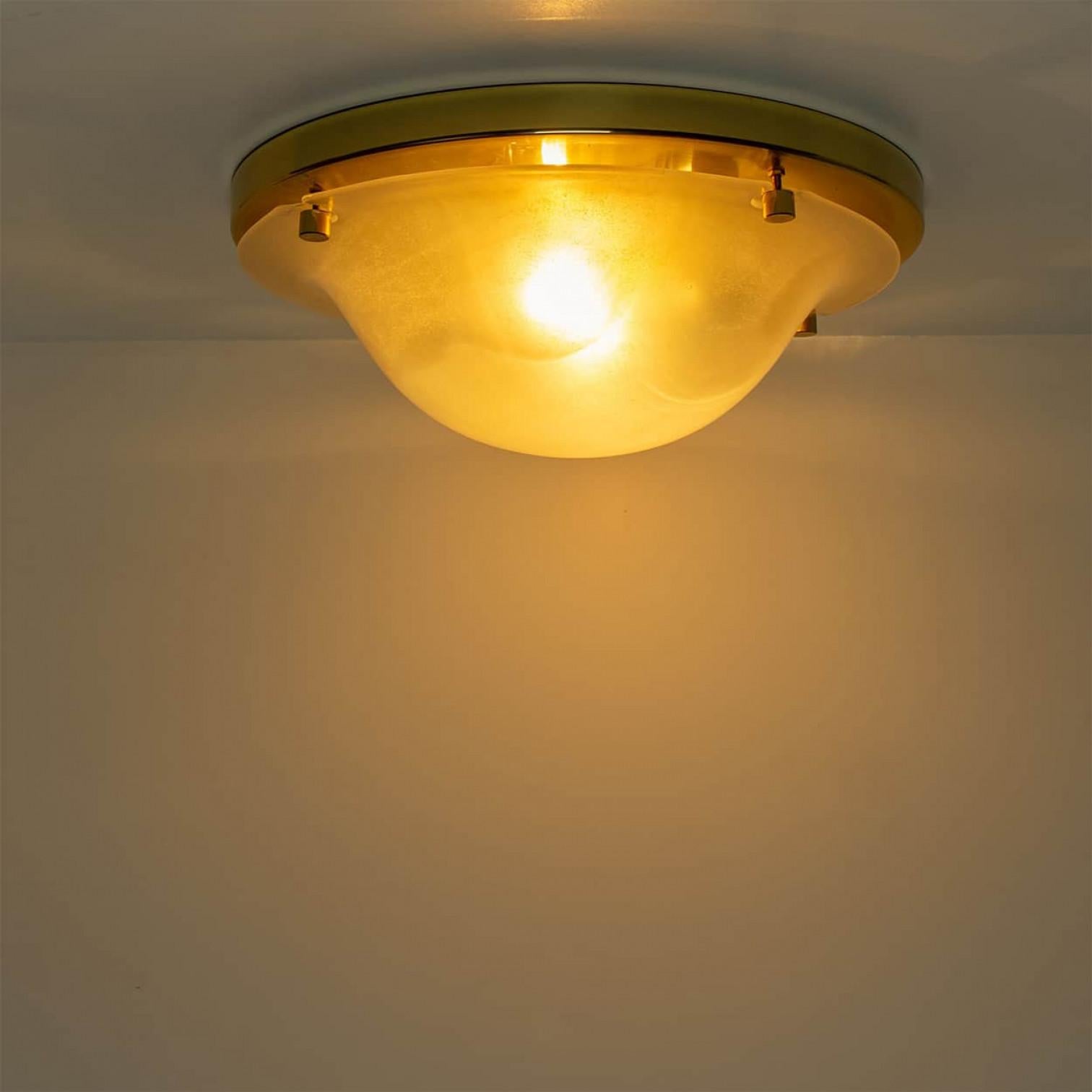Domed Brass and Frosted Glass Flush Mount by Hillebrand, 1960s For Sale 2