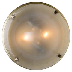 Domed Brass and Frosted Glass Flush Mount by Hillebrand, 1960s