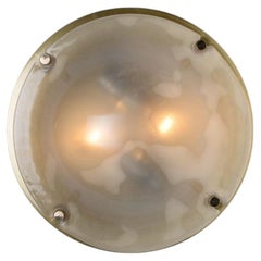 Domed Brass and Frosted Glass Flush Mount by Hillebrand, 1960s