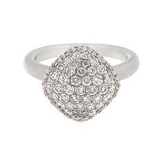 Domed Button Shape Diamond Satin Finish Gold Ring