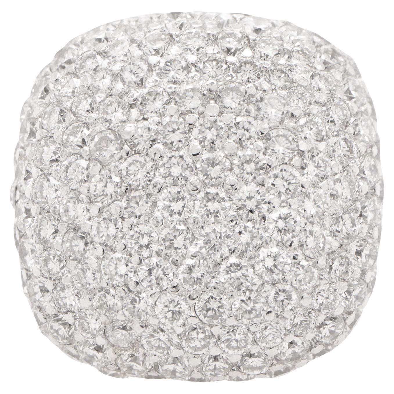 Domed Cluster Diamond Cocktail Ring 2.5 Carats Total 18K White Gold