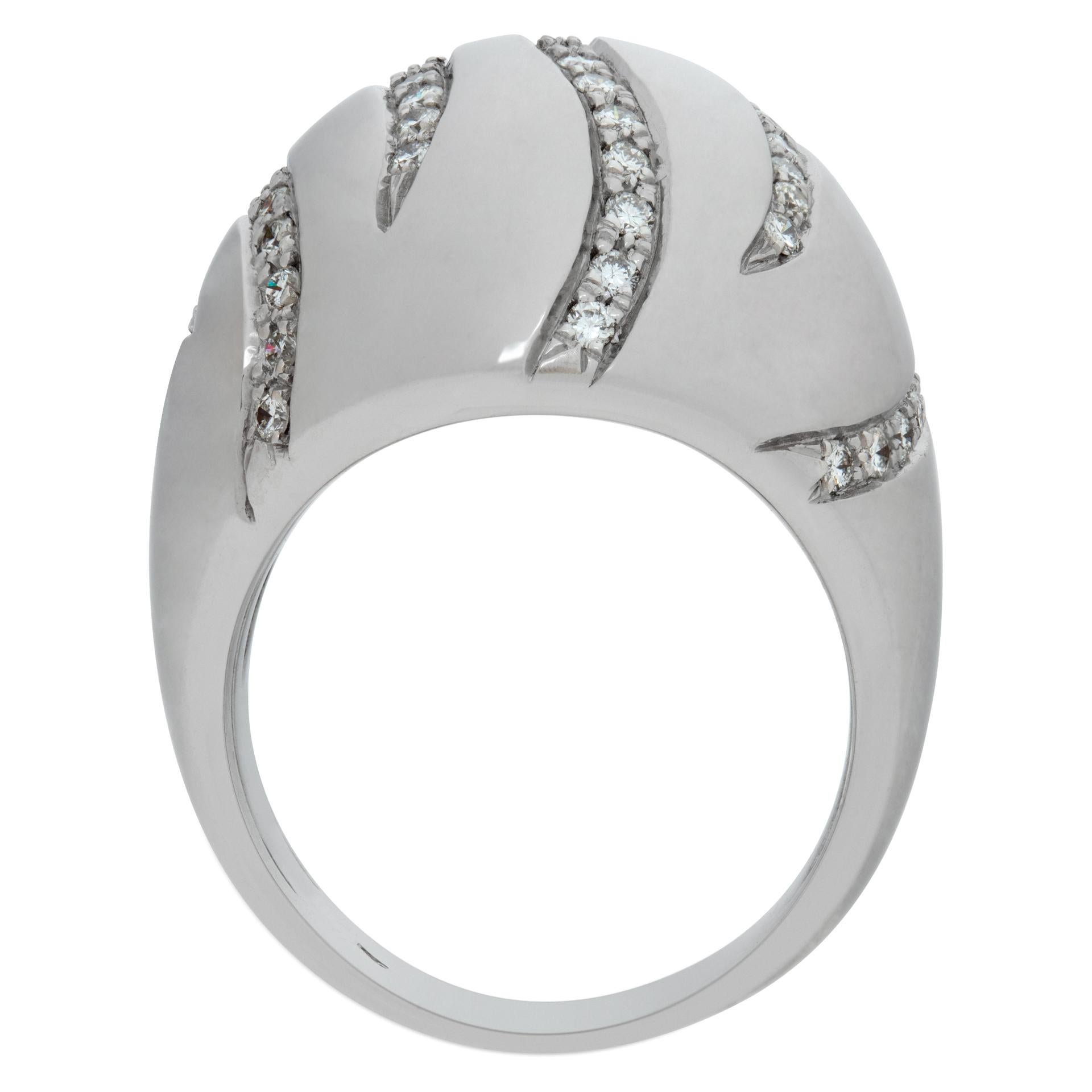 Women's Domed Diamond 18k White Gold Ring For Sale