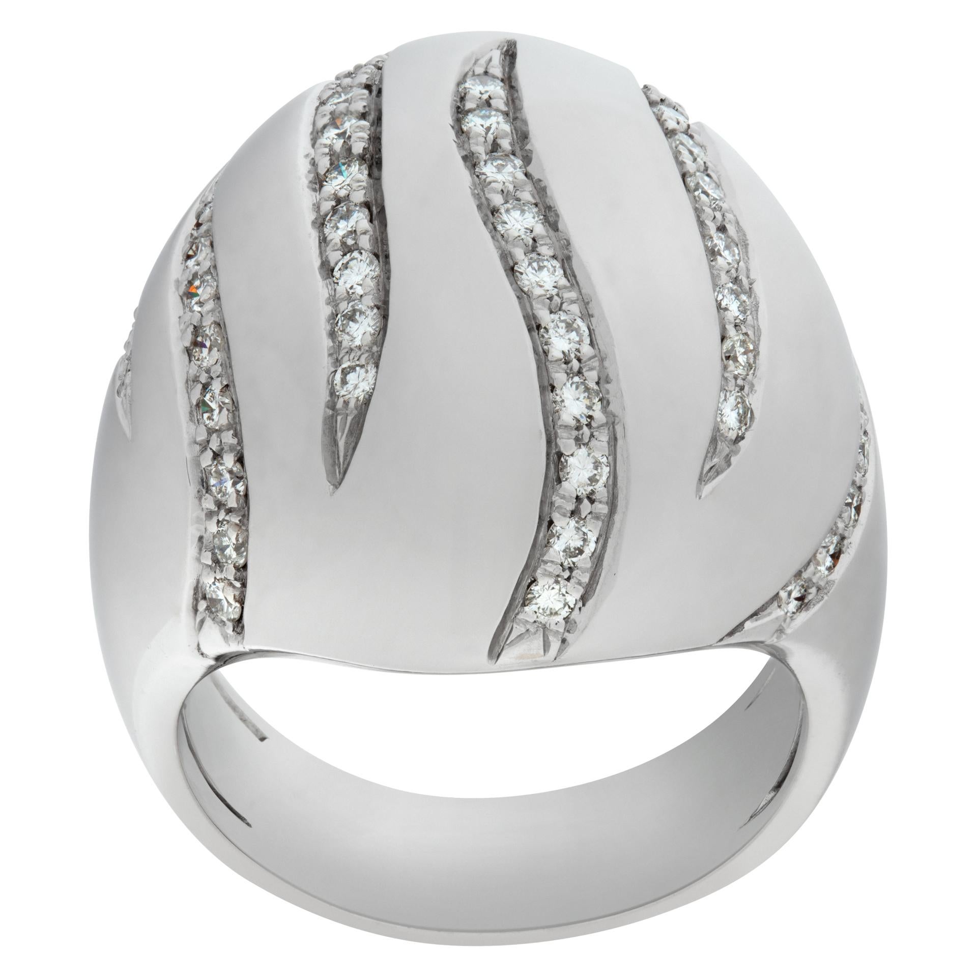 Domed Diamond 18k White Gold Ring For Sale
