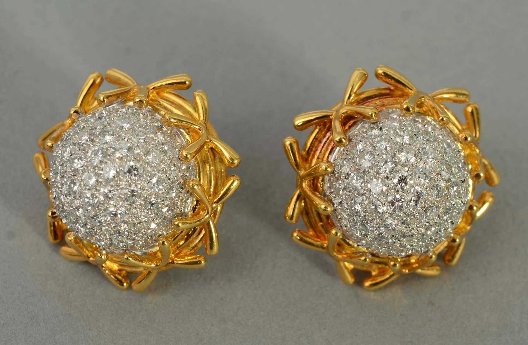 Modern Domed Diamond Earrings For Sale