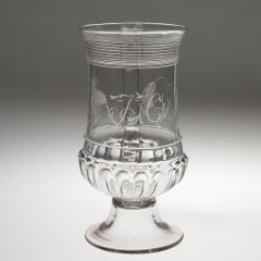 Domed Foot Gadrooned Engraved Georgian Glass Tankard c1780