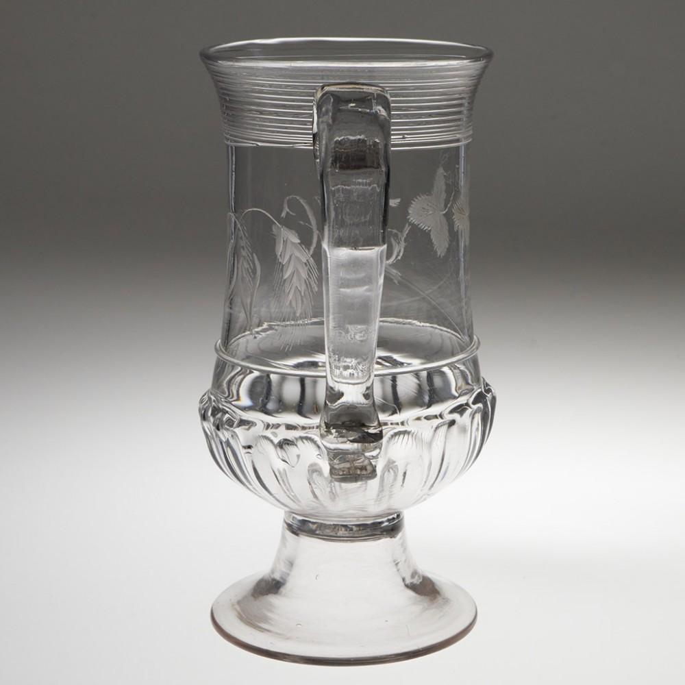 English Domed Foot Gadrooned Engraved Georgian Glass Tankard c1780 For Sale