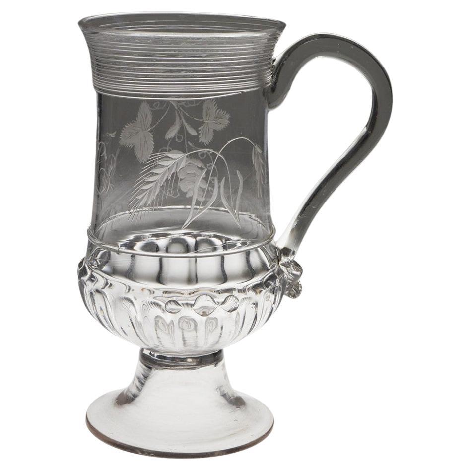 Domed Foot Gadrooned Engraved Georgian Glass Tankard c1780 For Sale