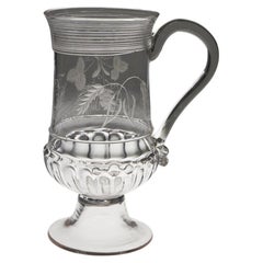 Antique Domed Foot Gadrooned Engraved Georgian Glass Tankard c1780