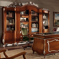 Domed Four Door Bookcase, Baroque and Silver Leaf by Modenese Gastone Interiors