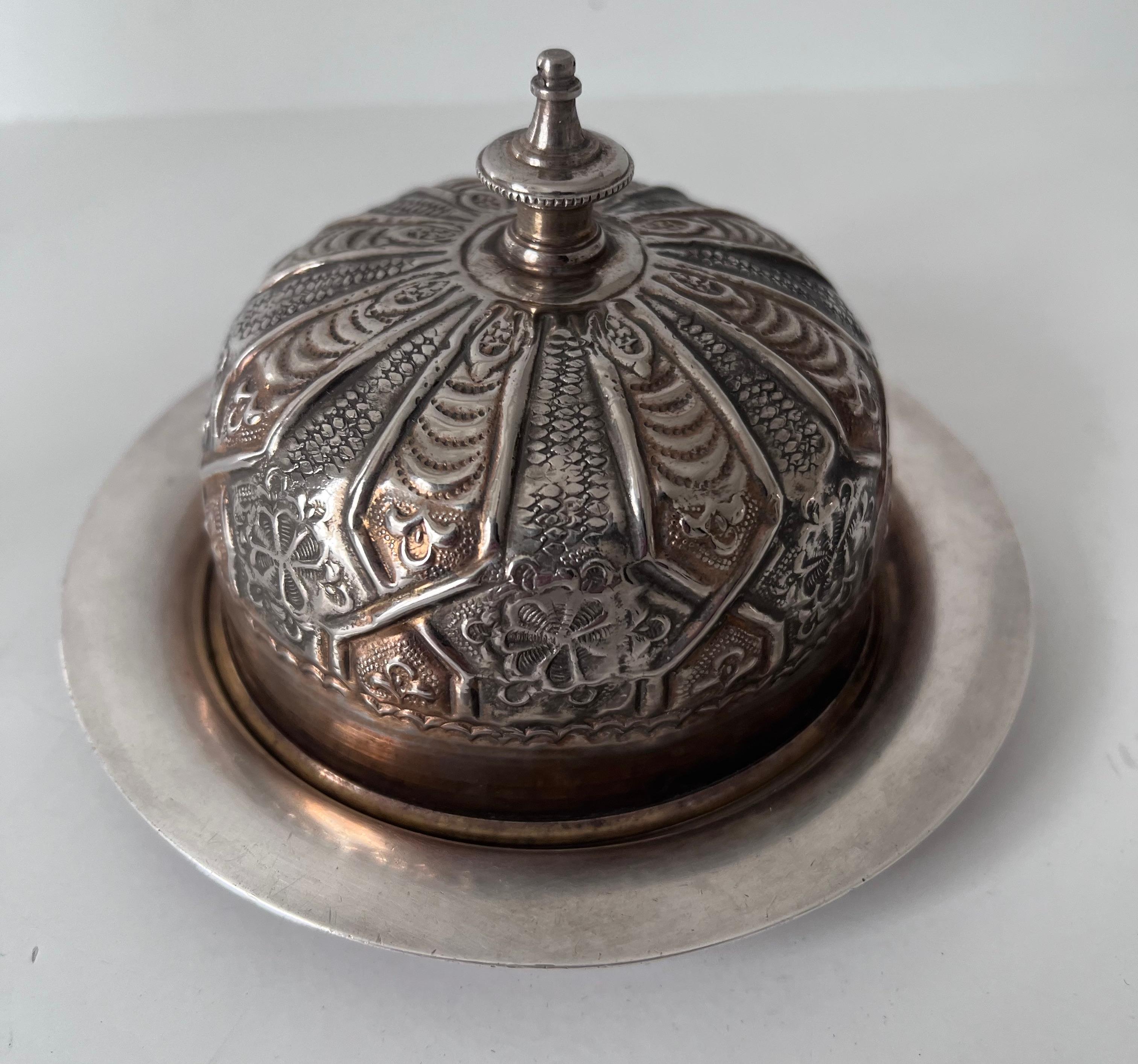Domed French Silver Plate Repoussé Butter or Covered Dish Plate For Sale 5