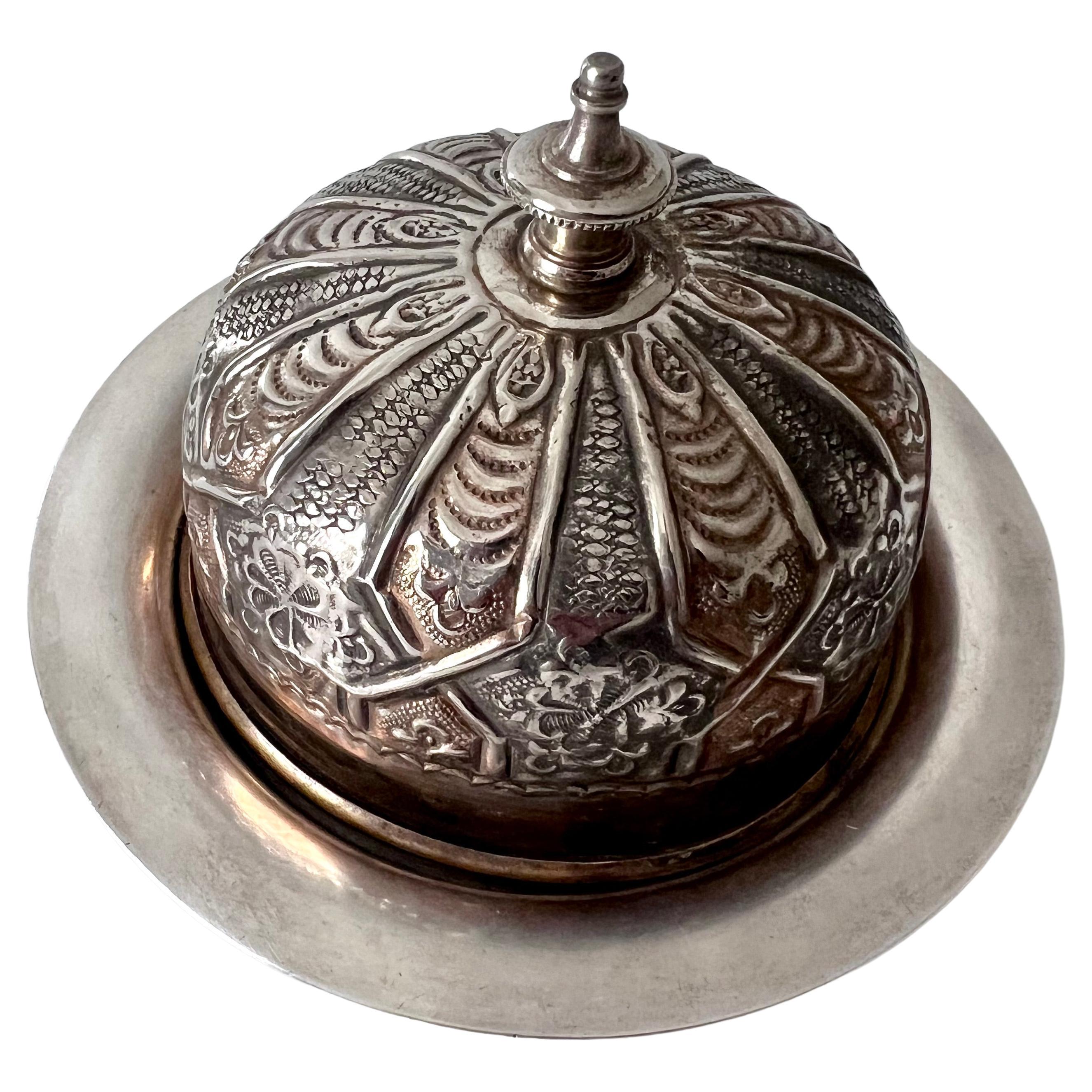 Domed French Silver Plate Repoussé Butter or Covered Dish Plate For Sale