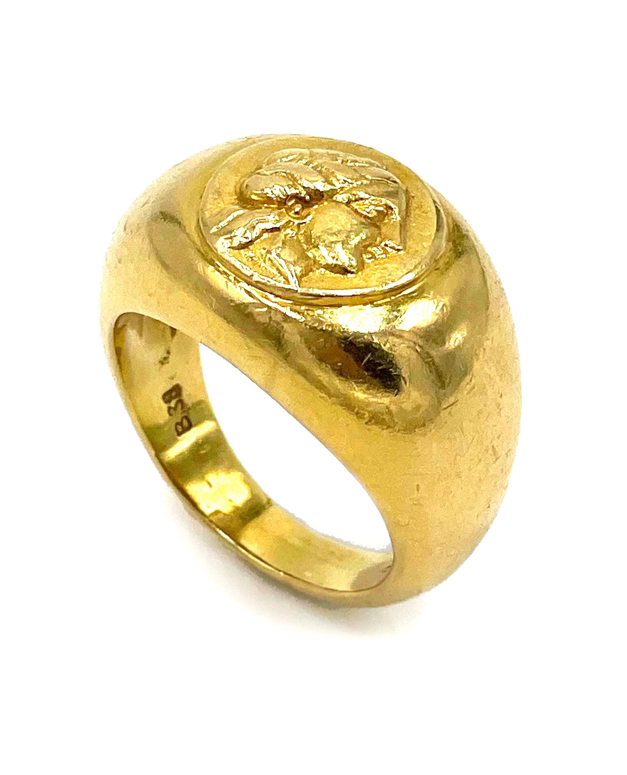 Women's or Men's Domed Signet Style Ring, 18K Yellow Gold For Sale