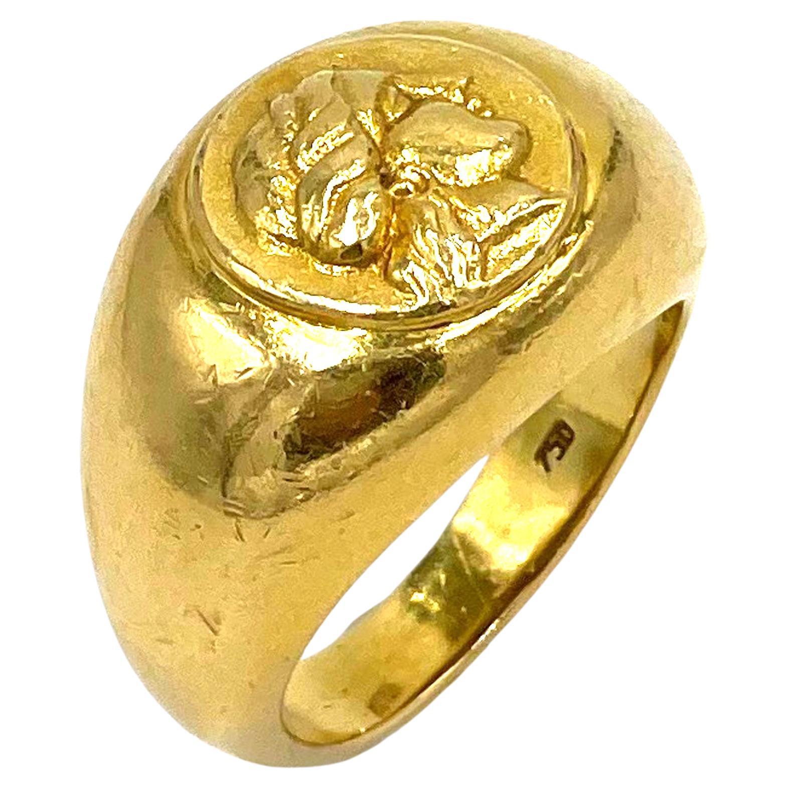 Domed Signet Style Ring, 18K Yellow Gold For Sale