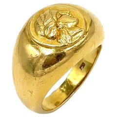 Retro Domed Signet Style Ring, 18K Yellow Gold